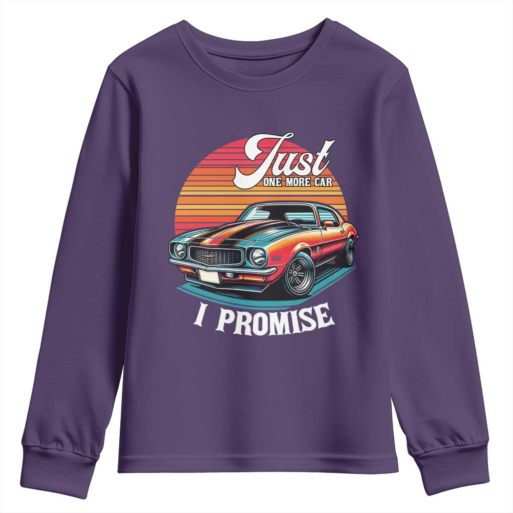Funny Car Enthusiast Youth Sweatshirt Just One More Car I Promise TS14 Purple Print Your Wear