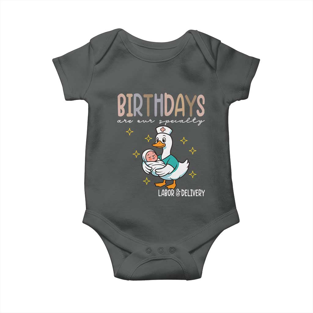 Labor And Delivery Nurse Baby Onesie Birthdays Are Our Specialty TS14 Dark Heather Print Your Wear