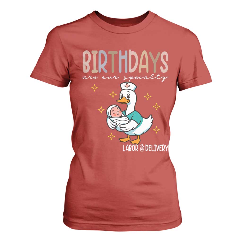 Labor And Delivery Nurse T Shirt For Women Birthdays Are Our Specialty TS14 Red Print Your Wear