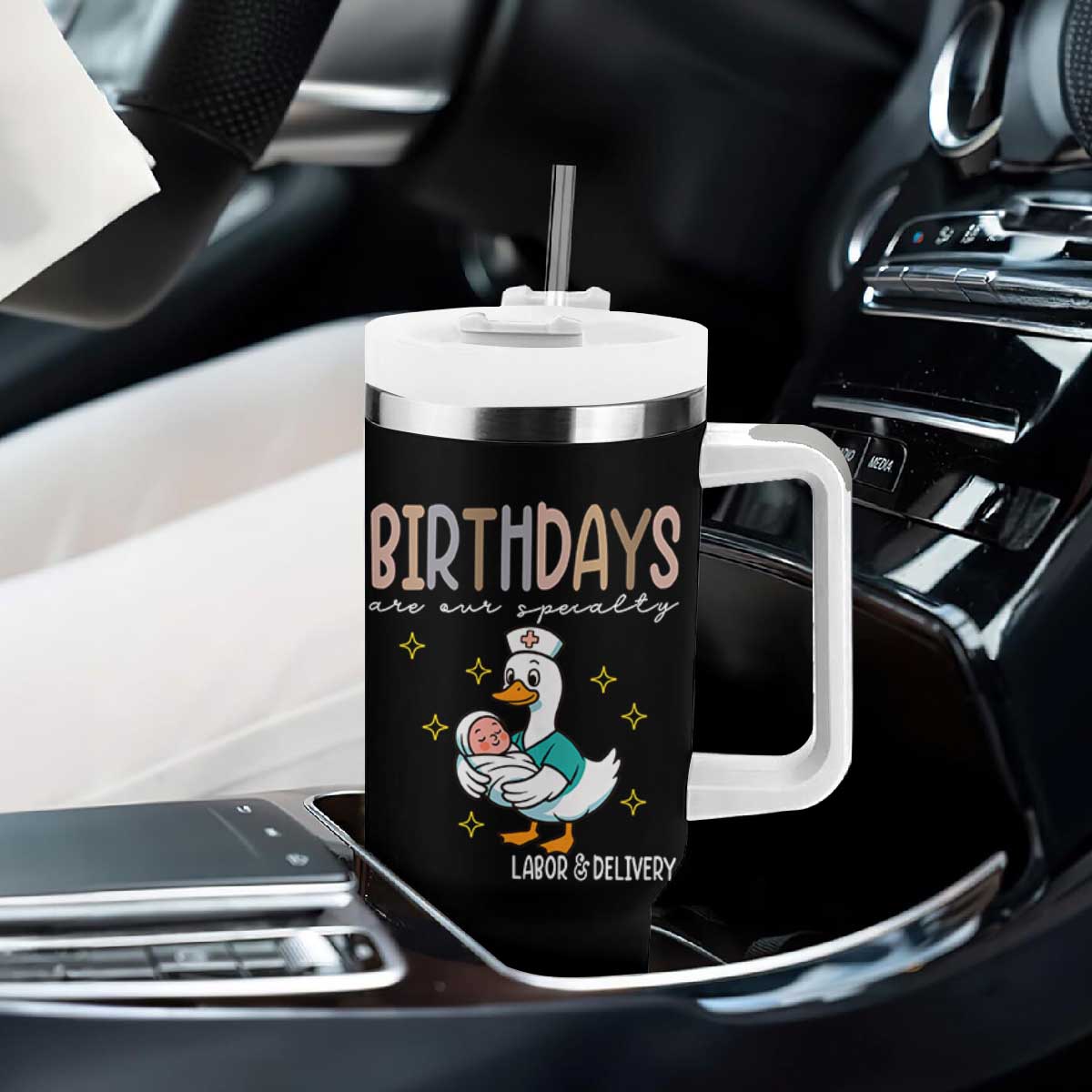 Labor And Delivery Nurse Tumbler With Handle Birthdays Are Our Specialty TS14 Print Your Wear