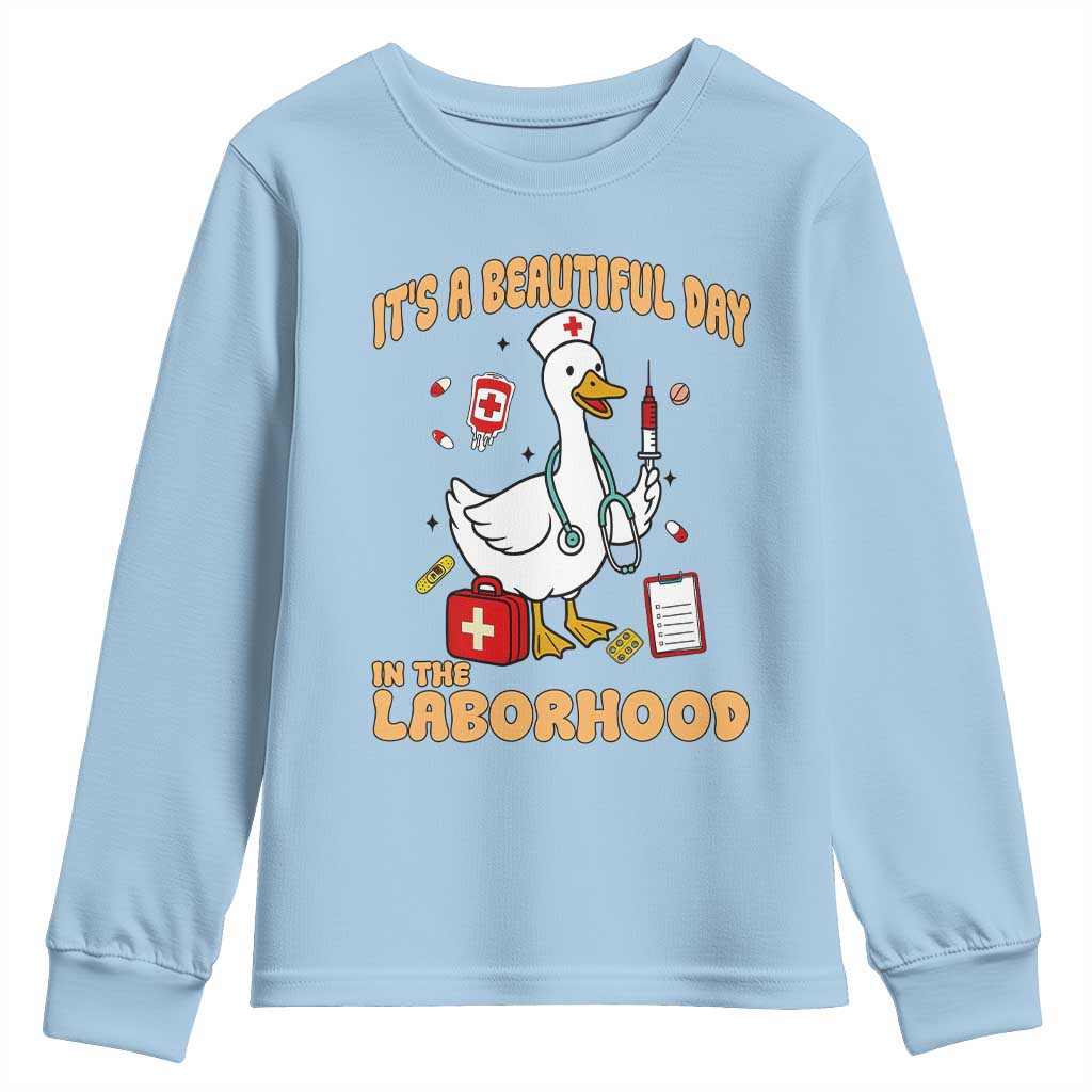 Goose ER Nurse Youth Sweatshirt It Is A Beautiful Day In The Laborhood TS14 Light Blue Print Your Wear