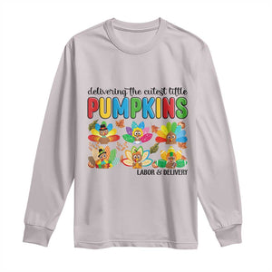 Thanksgiving Labor And Delivery Nurse Long Sleeve Shirt Cutest Turkeys TS14 Ice Gray Print Your Wear