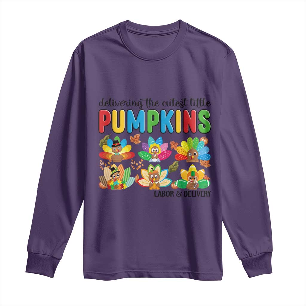 Thanksgiving Labor And Delivery Nurse Long Sleeve Shirt Cutest Turkeys TS14 Purple Print Your Wear