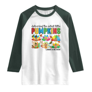 Thanksgiving Labor And Delivery Nurse Raglan Shirt Cutest Turkeys TS14 White Dark Forest Green Print Your Wear