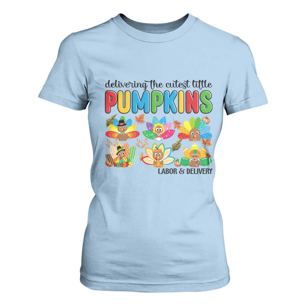 Thanksgiving Labor And Delivery Nurse T Shirt For Women Cutest Turkeys TS14 Light Blue Print Your Wear