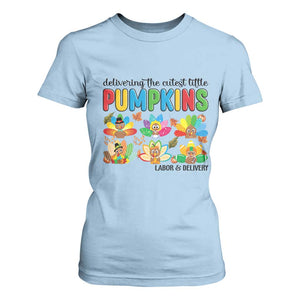 Thanksgiving Labor And Delivery Nurse T Shirt For Women Cutest Turkeys TS14 Light Blue Print Your Wear