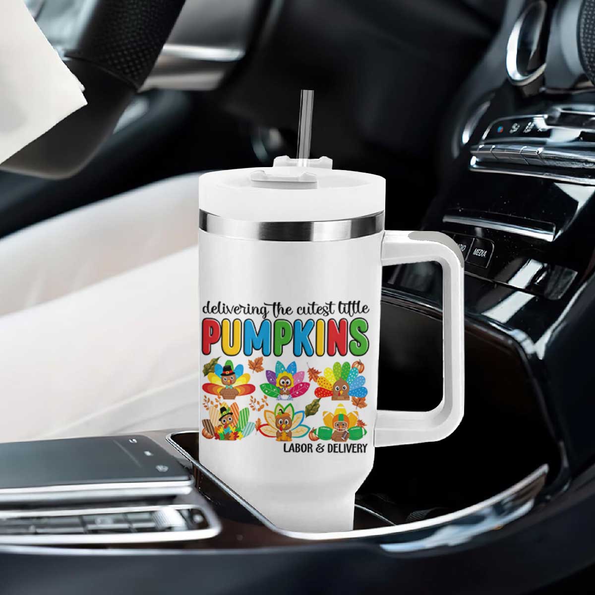 Thanksgiving Labor And Delivery Nurse Tumbler With Handle Cutest Turkeys TS14 Print Your Wear