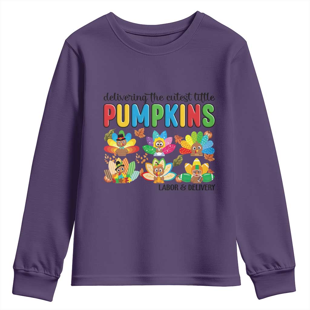 Thanksgiving Labor And Delivery Nurse Youth Sweatshirt Cutest Turkeys TS14 Purple Print Your Wear