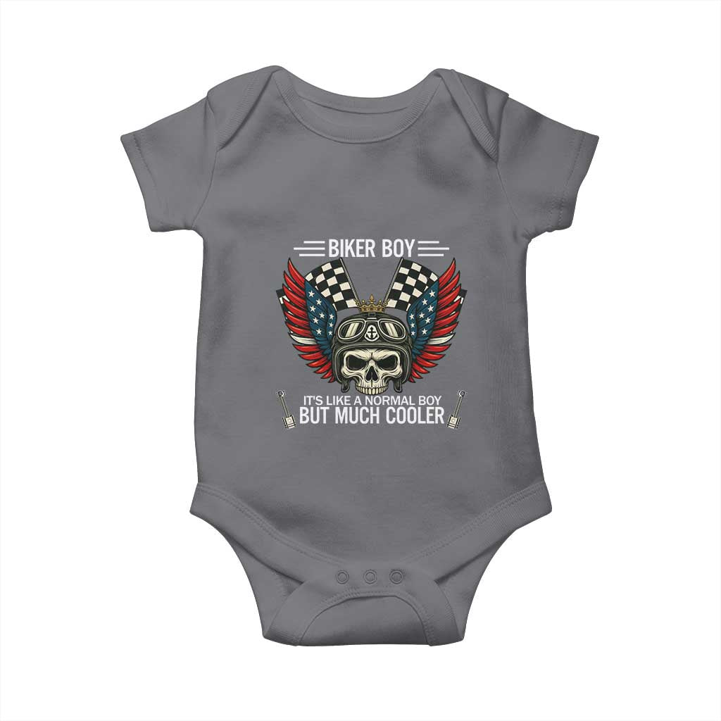 Skull Biker American Flag Motorcycle Biker Son Baby Onesie TS14 Charcoal Print Your Wear