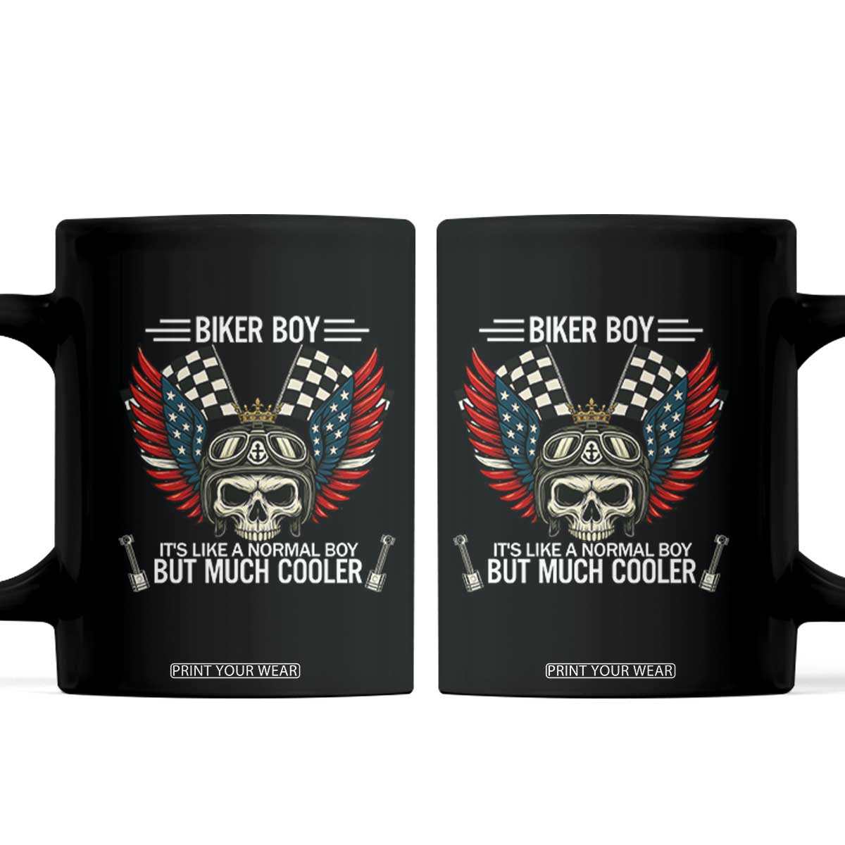 Skull Biker American Flag Motorcycle Biker Son Coffee Mug TS14 Black Print Your Wear