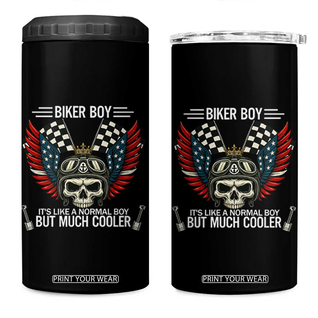Skull Biker American Flag Motorcycle Biker Son 4 in 1 Can Cooler Tumbler TS14 One Size: 16 oz Black Print Your Wear