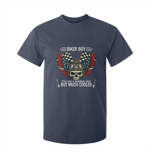 Skull Biker American Flag Motorcycle Biker Son T Shirt For Kid TS14 Navy Print Your Wear