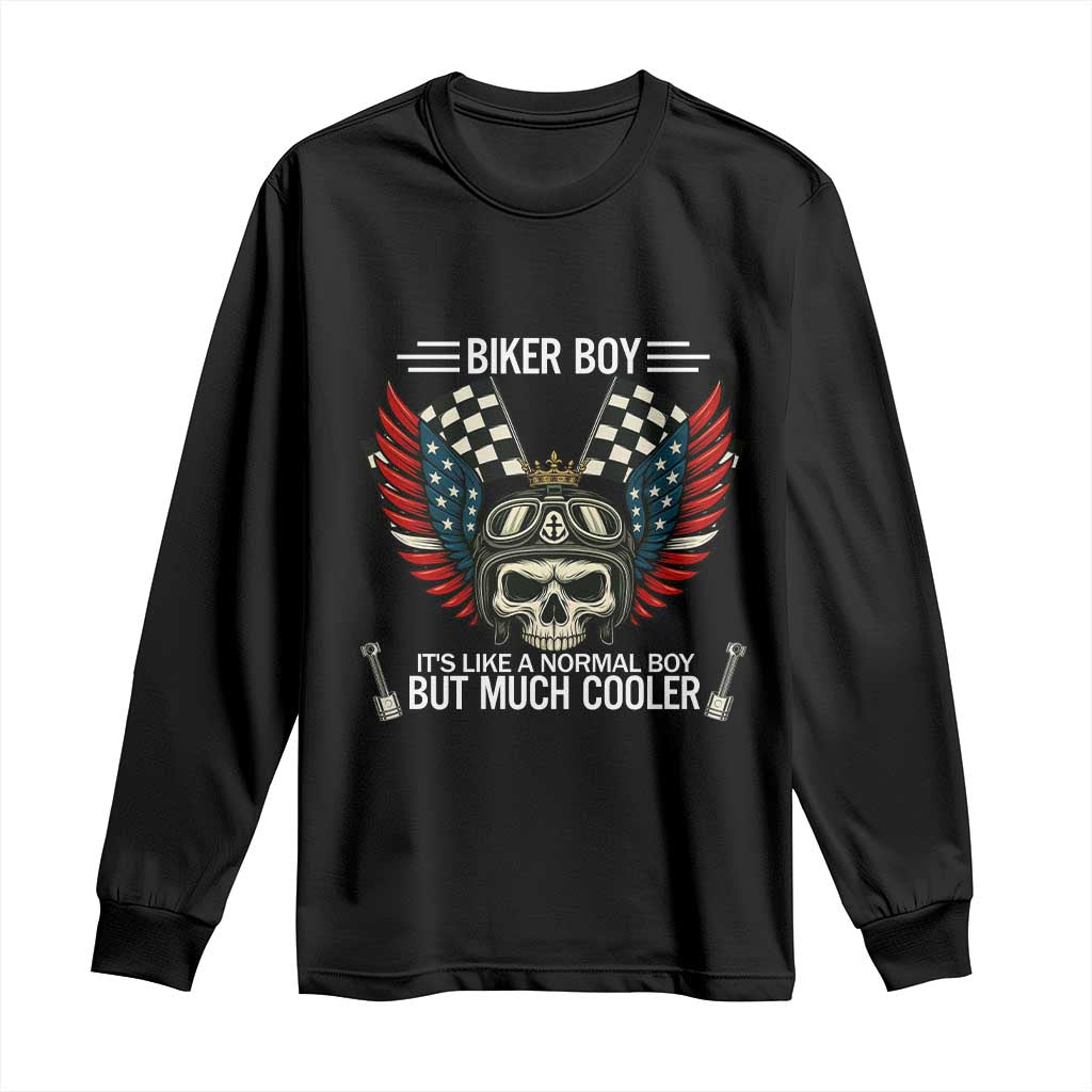 Skull Biker American Flag Motorcycle Biker Son Long Sleeve Shirt TS14 Black Print Your Wear