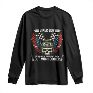 Skull Biker American Flag Motorcycle Biker Son Long Sleeve Shirt TS14 Black Print Your Wear