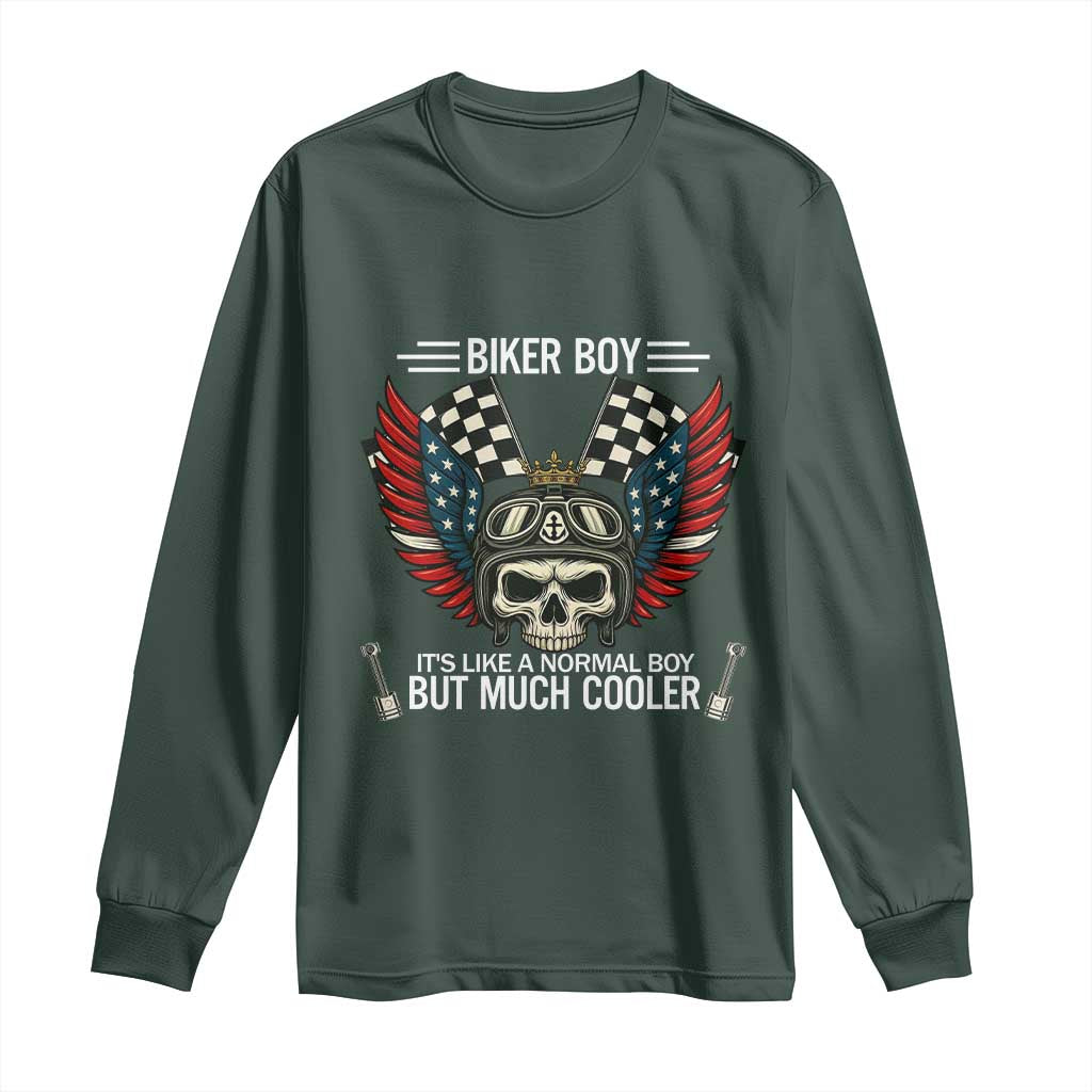 Skull Biker American Flag Motorcycle Biker Son Long Sleeve Shirt TS14 Dark Forest Green Print Your Wear
