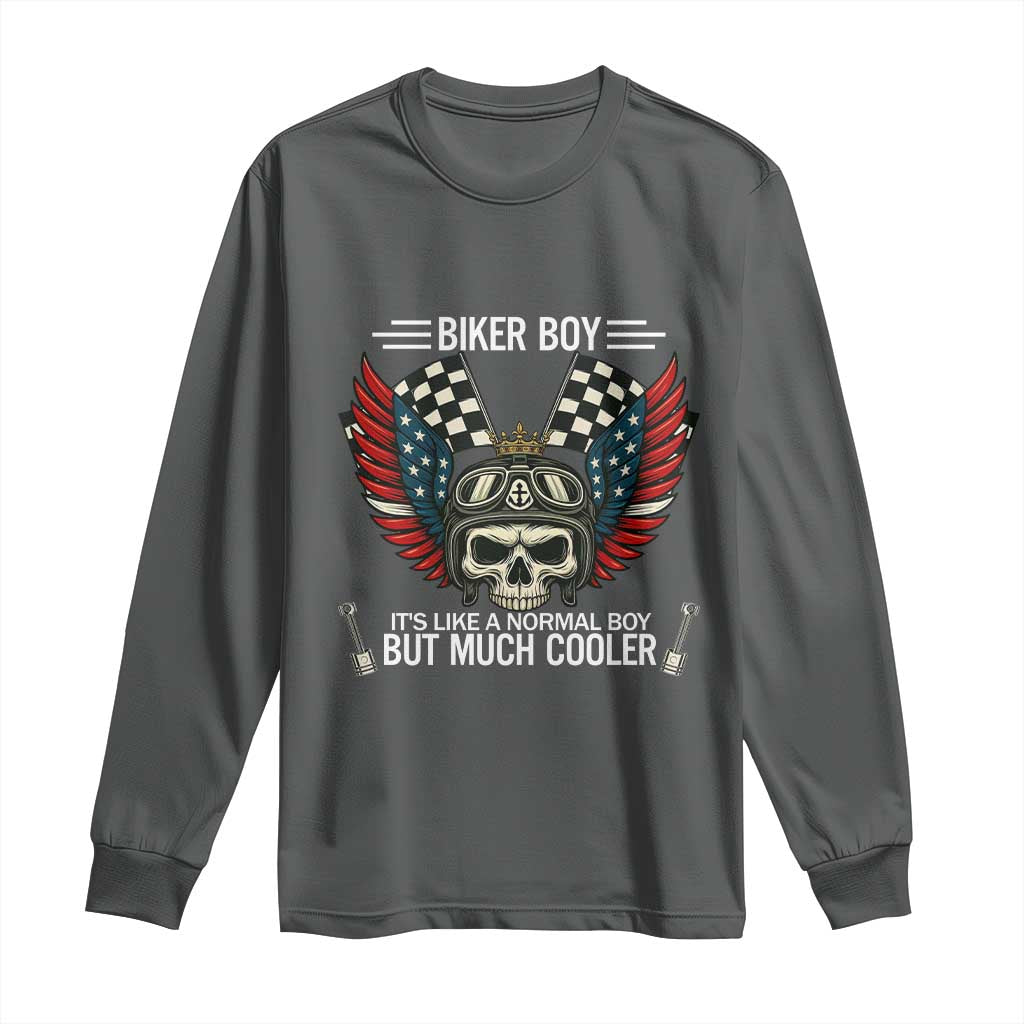 Skull Biker American Flag Motorcycle Biker Son Long Sleeve Shirt TS14 Dark Heather Print Your Wear
