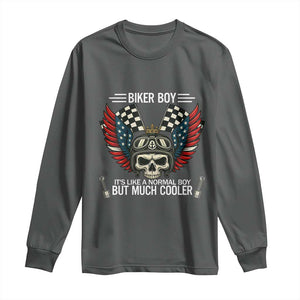 Skull Biker American Flag Motorcycle Biker Son Long Sleeve Shirt TS14 Dark Heather Print Your Wear