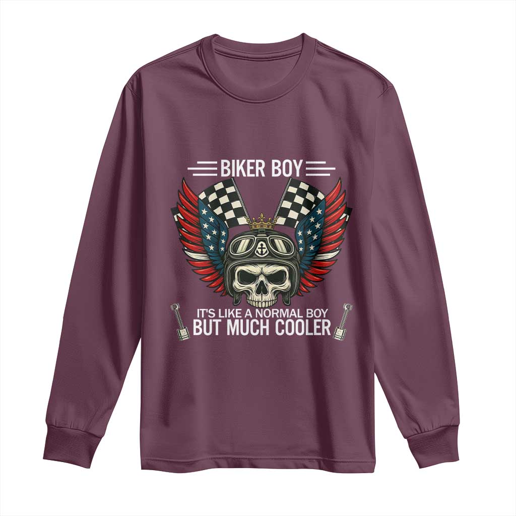 Skull Biker American Flag Motorcycle Biker Son Long Sleeve Shirt TS14 Maroon Print Your Wear