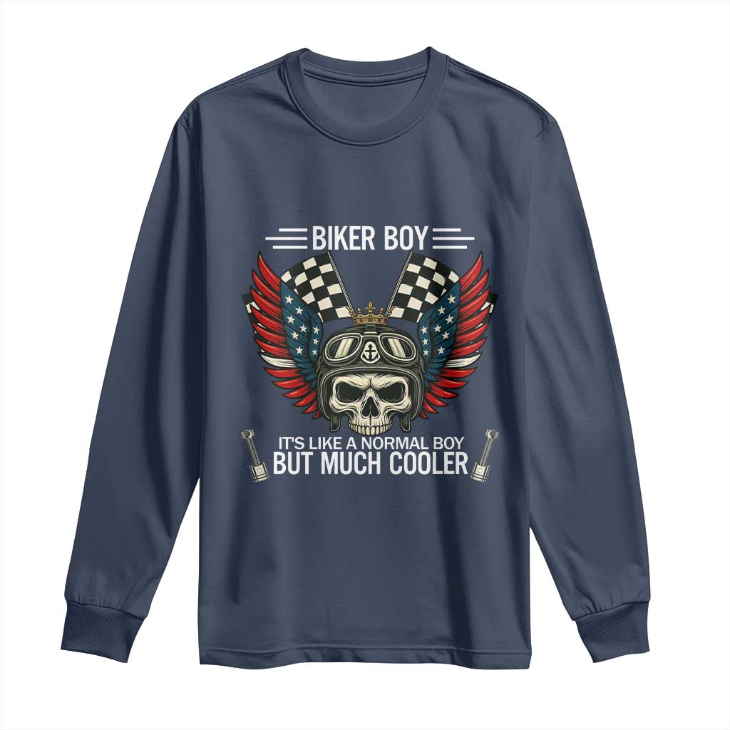 Skull Biker American Flag Motorcycle Biker Son Long Sleeve Shirt TS14 Navy Print Your Wear
