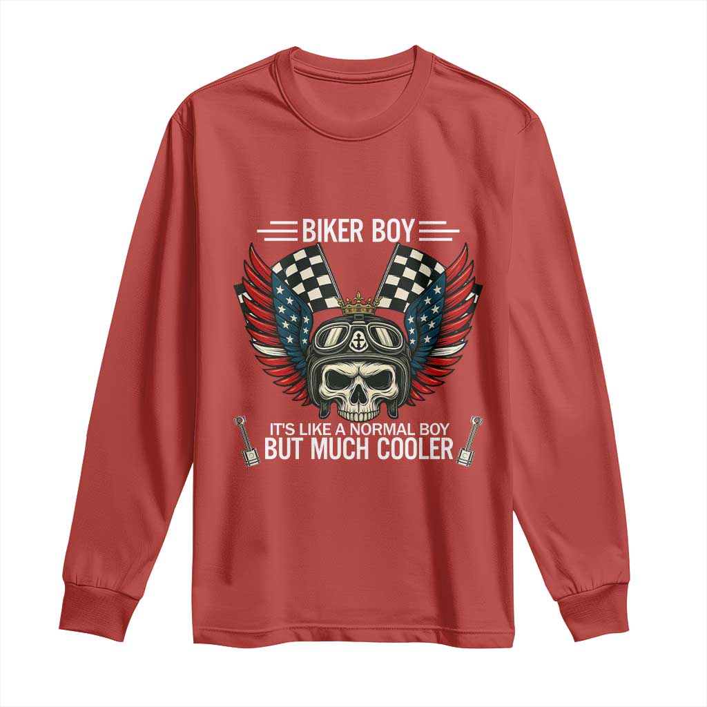 Skull Biker American Flag Motorcycle Biker Son Long Sleeve Shirt TS14 Red Print Your Wear