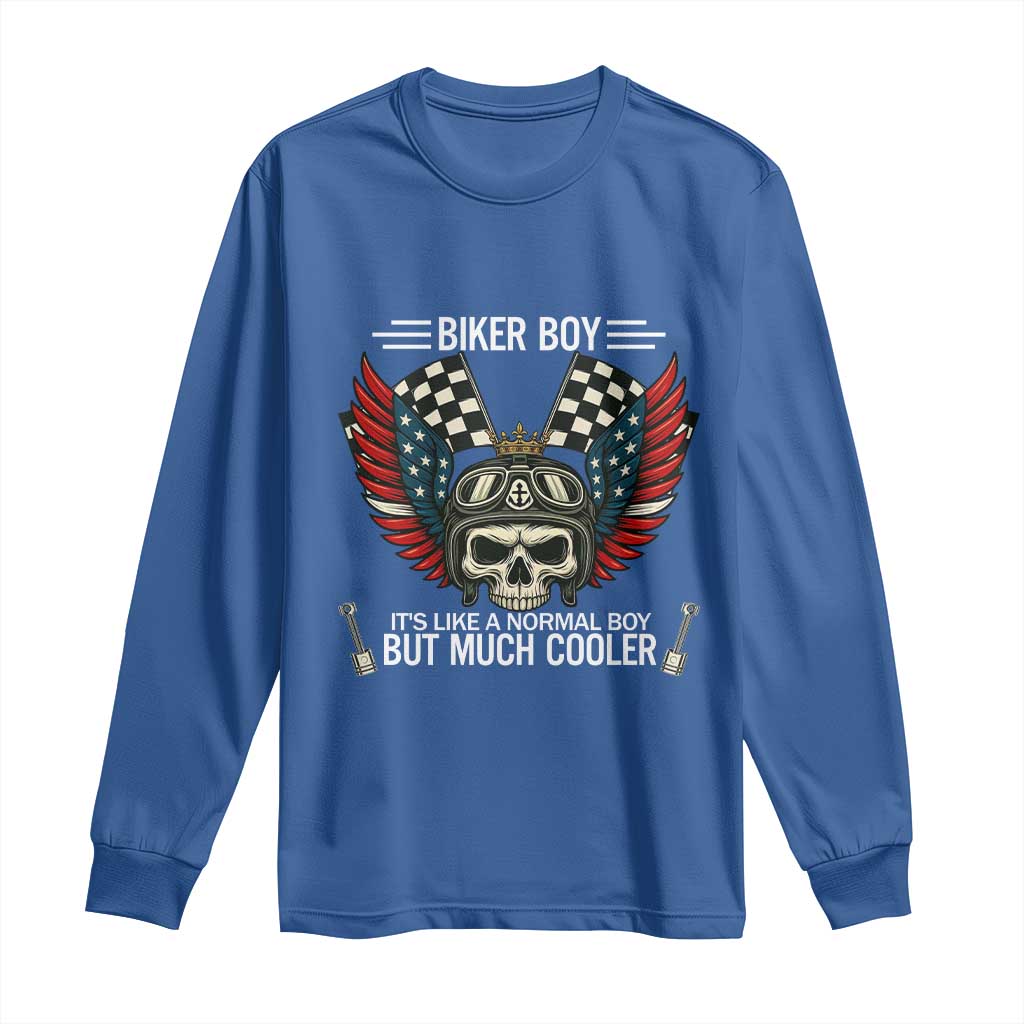 Skull Biker American Flag Motorcycle Biker Son Long Sleeve Shirt TS14 Royal Blue Print Your Wear