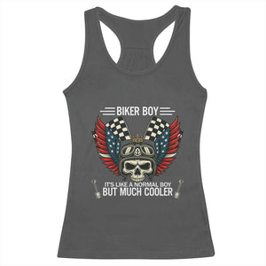 Skull Biker American Flag Motorcycle Biker Son Racerback Tank Top TS14 Dark Heather Print Your Wear