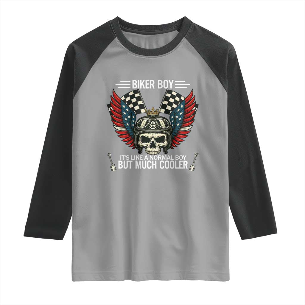 Skull Biker American Flag Motorcycle Biker Son Raglan Shirt TS14 Sport Gray Black Print Your Wear