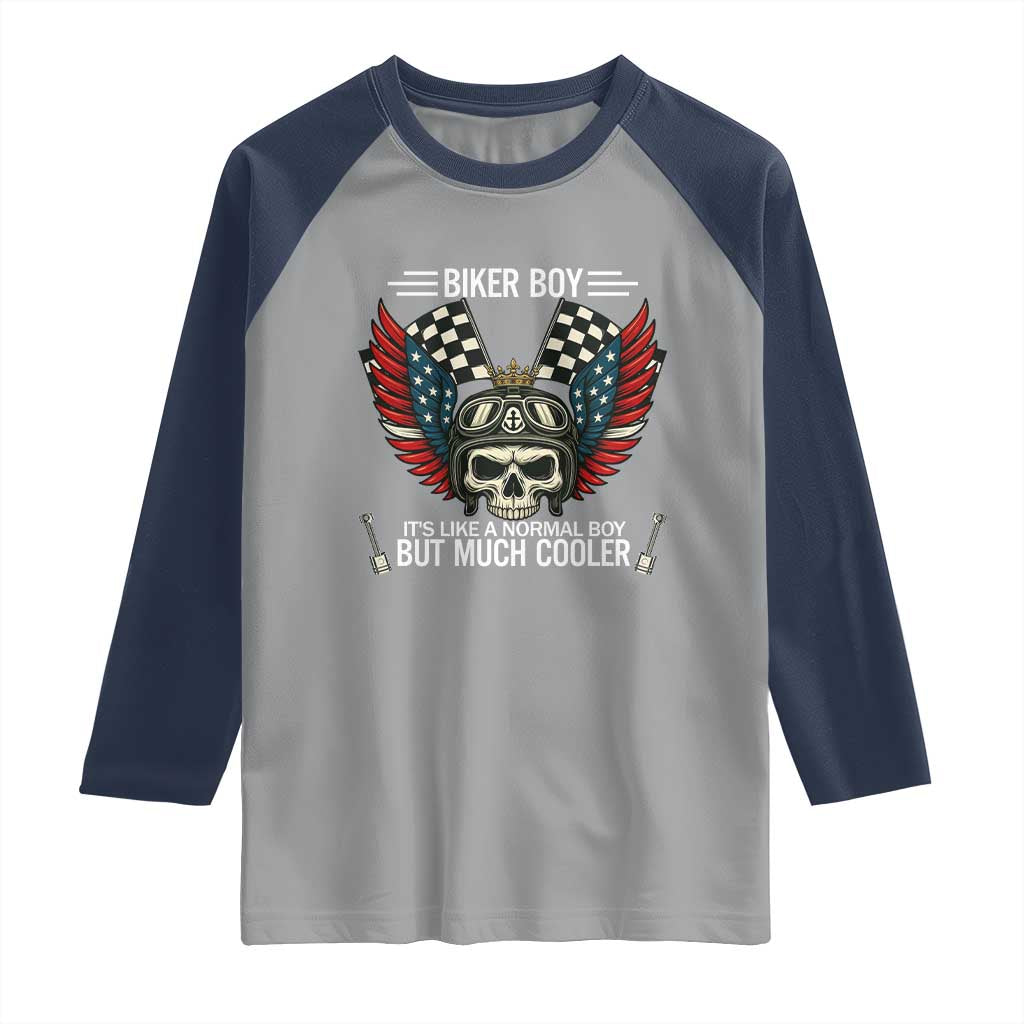 Skull Biker American Flag Motorcycle Biker Son Raglan Shirt TS14 Sport Gray Navy Print Your Wear