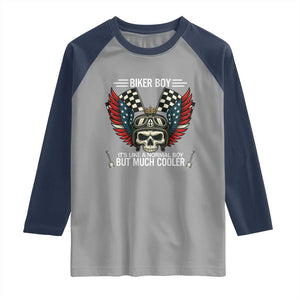 Skull Biker American Flag Motorcycle Biker Son Raglan Shirt TS14 Sport Gray Navy Print Your Wear