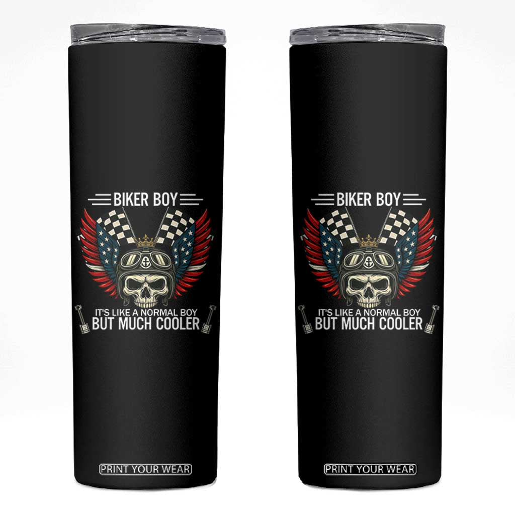 Skull Biker American Flag Motorcycle Biker Son Skinny Tumbler TS14 Black Print Your Wear