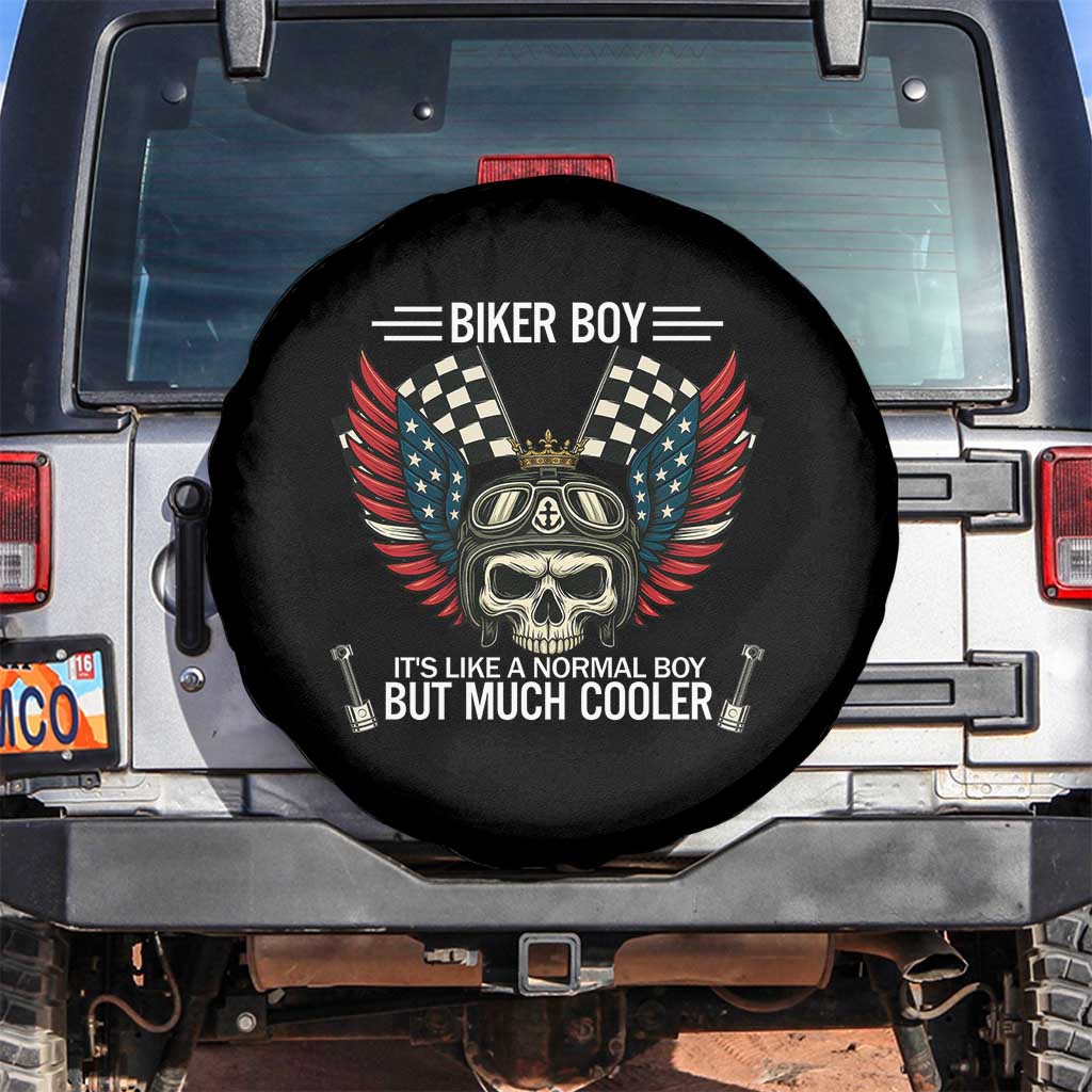 Skull Biker American Flag Motorcycle Biker Son Spare Tire Cover TS14 No hole Black Print Your Wear