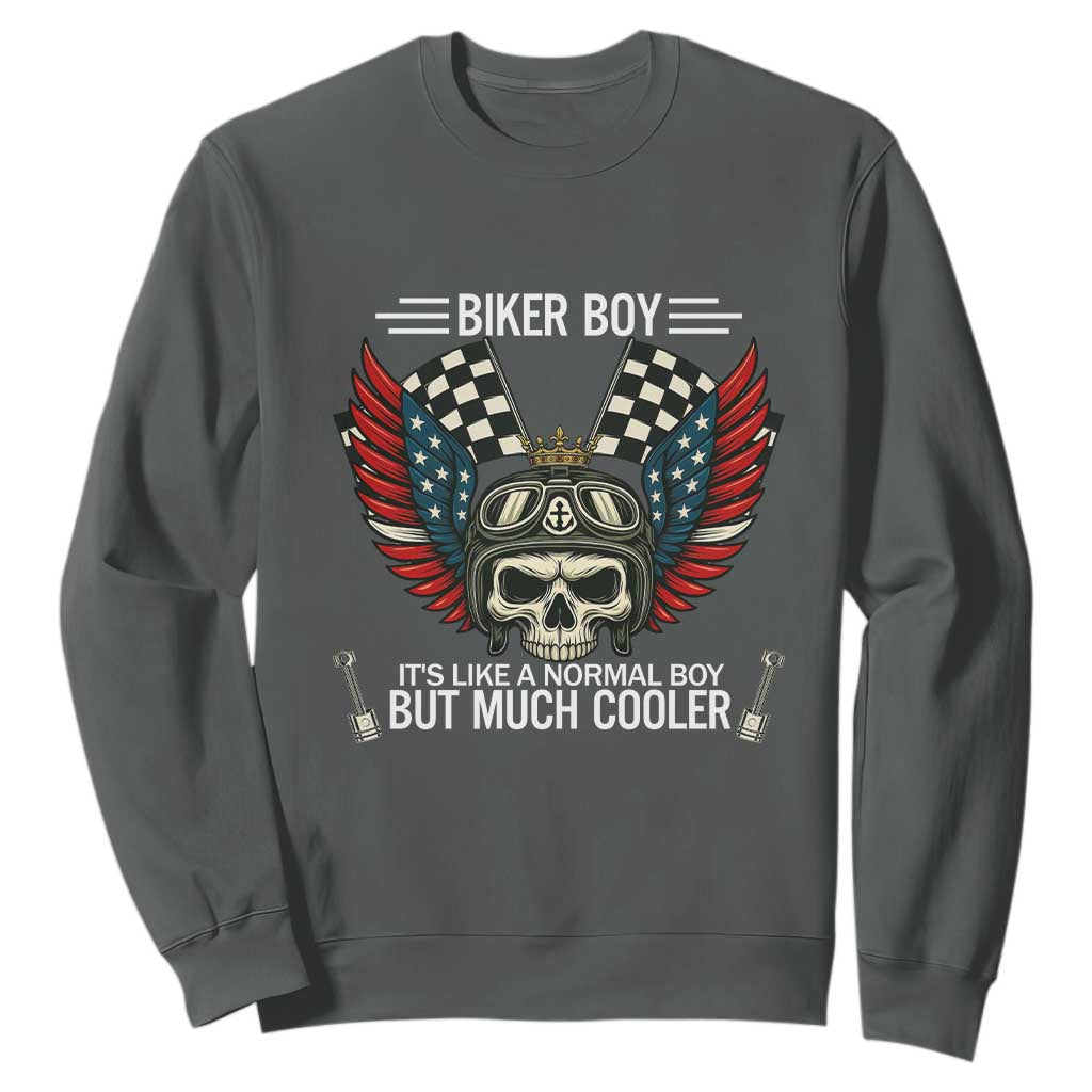 Skull Biker American Flag Motorcycle Biker Son Sweatshirt TS14 Dark Heather Print Your Wear