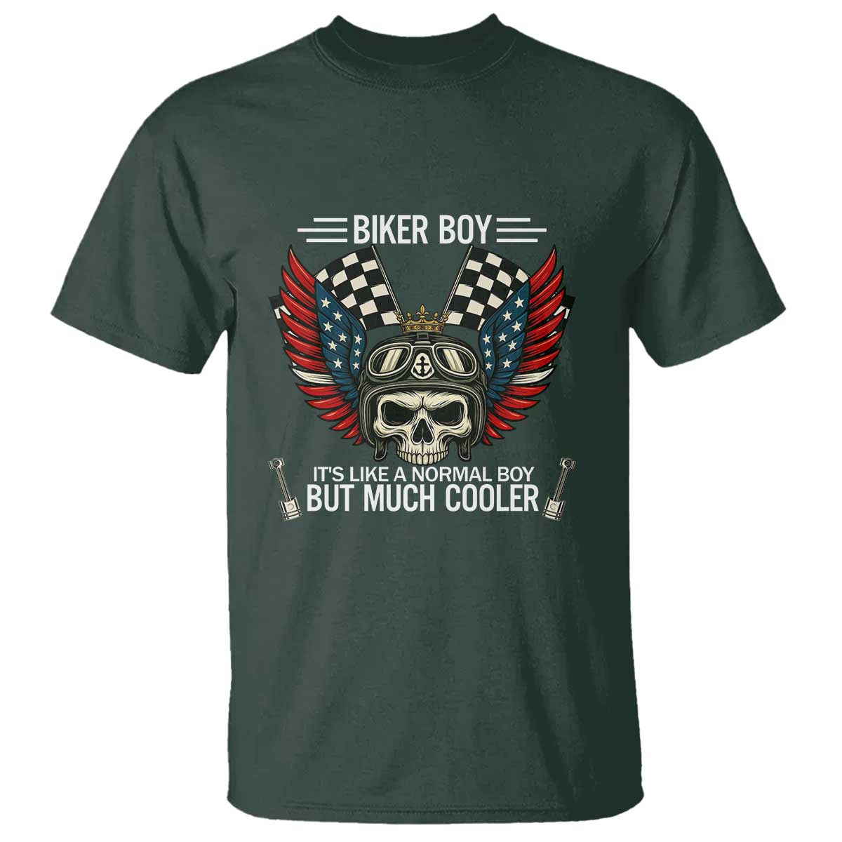 Skull Biker American Flag Motorcycle Biker Son T Shirt TS14 Dark Forest Green Print Your Wear