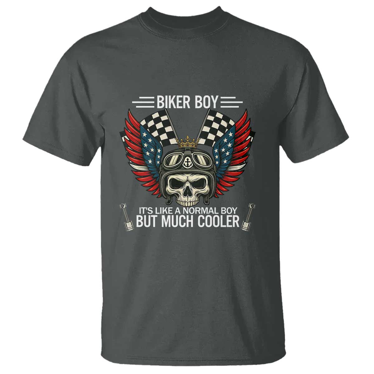 Skull Biker American Flag Motorcycle Biker Son T Shirt TS14 Dark Heather Print Your Wear