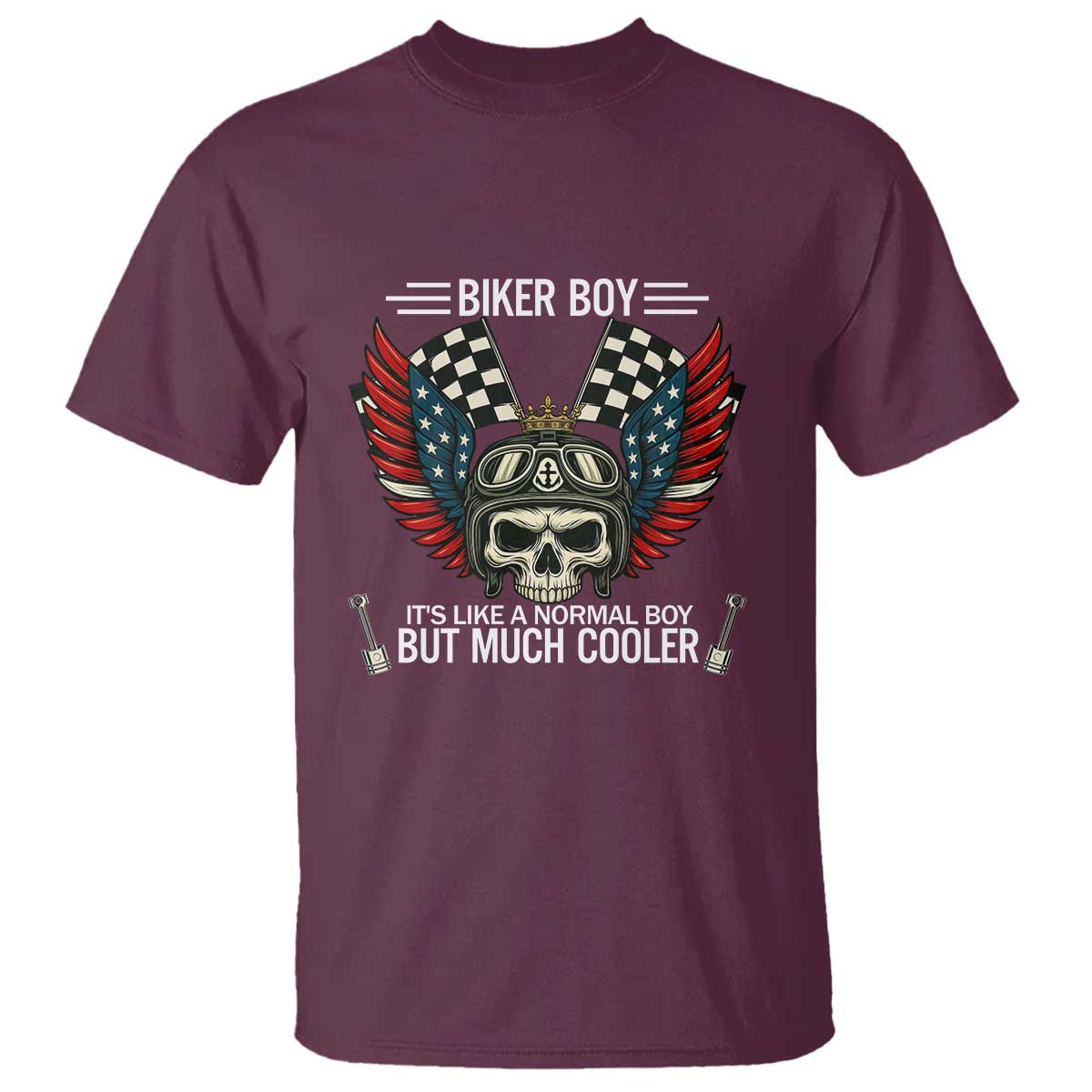 Skull Biker American Flag Motorcycle Biker Son T Shirt TS14 Maroon Print Your Wear