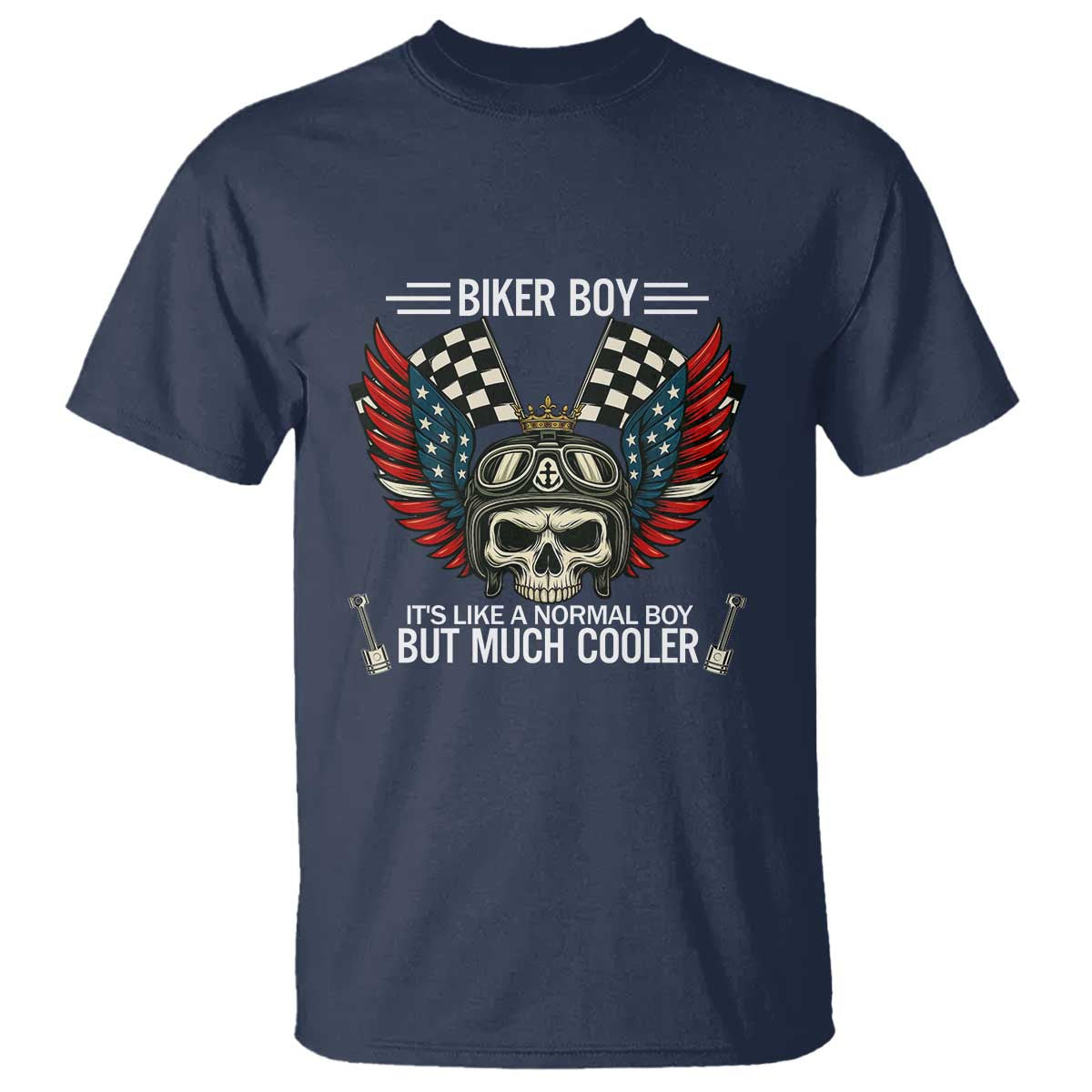Skull Biker American Flag Motorcycle Biker Son T Shirt TS14 Navy Print Your Wear