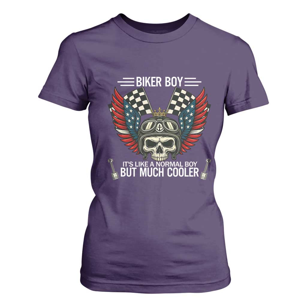 Skull Biker American Flag Motorcycle Biker Son T Shirt For Women TS14 Purple Print Your Wear