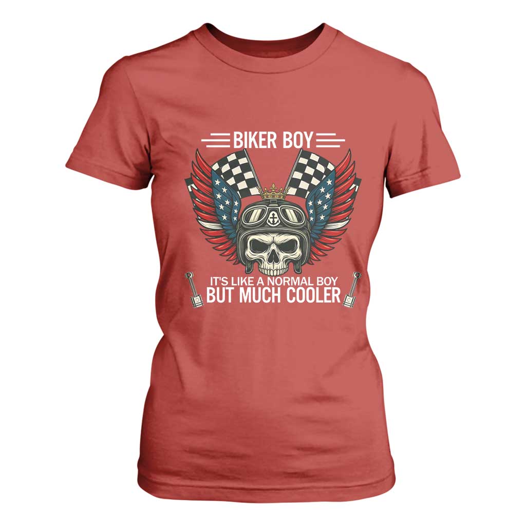 Skull Biker American Flag Motorcycle Biker Son T Shirt For Women TS14 Red Print Your Wear