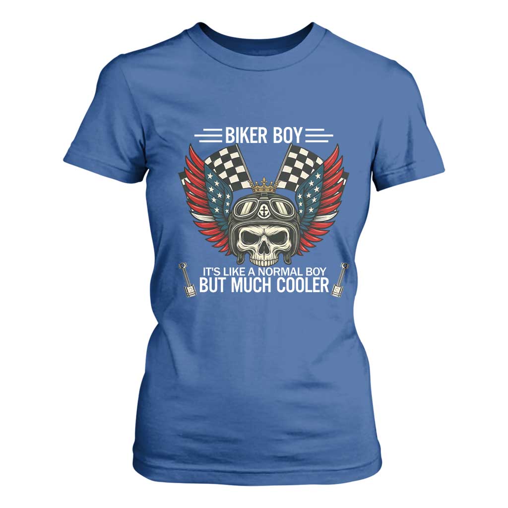 Skull Biker American Flag Motorcycle Biker Son T Shirt For Women TS14 Royal Blue Print Your Wear