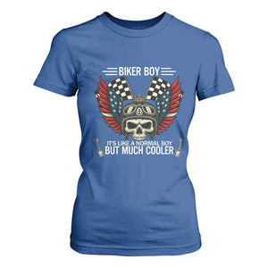 Skull Biker American Flag Motorcycle Biker Son T Shirt For Women TS14 Royal Blue Print Your Wear