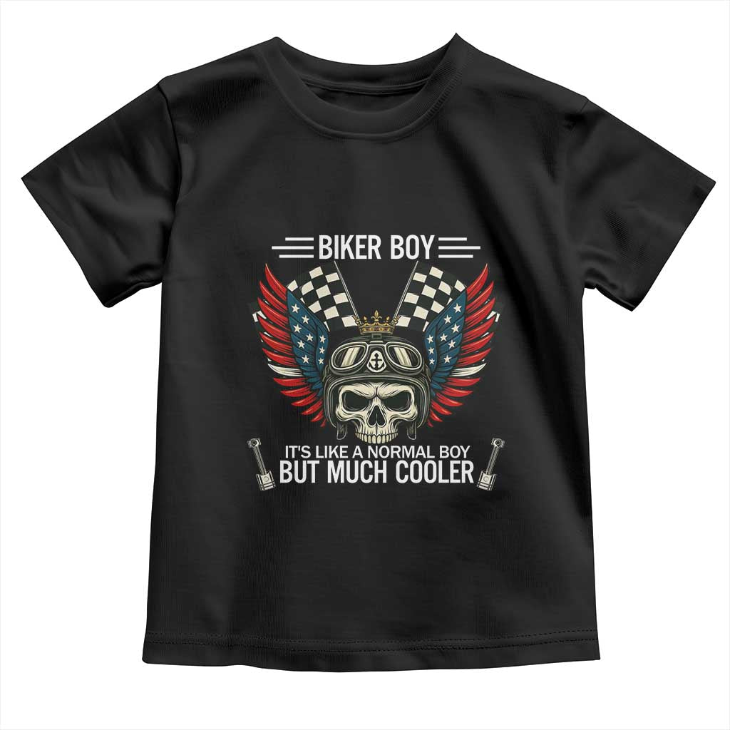 Skull Biker American Flag Motorcycle Biker Son Toddler T Shirt TS14 Black Print Your Wear