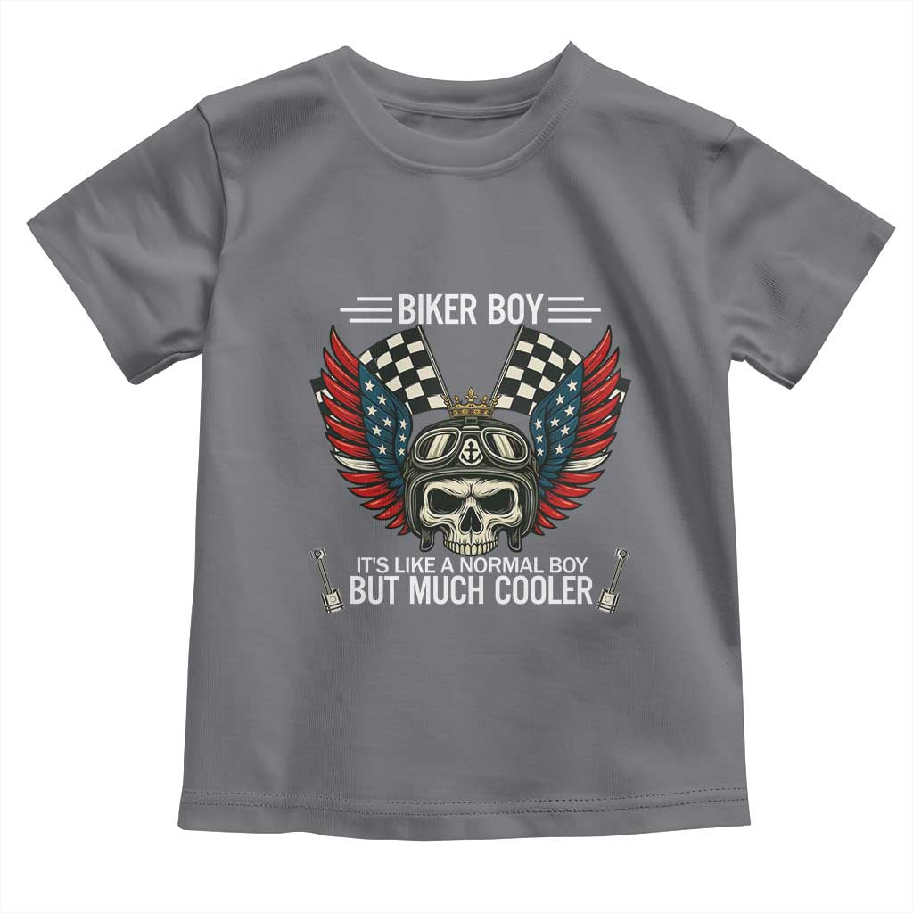 Skull Biker American Flag Motorcycle Biker Son Toddler T Shirt TS14 Charcoal Print Your Wear