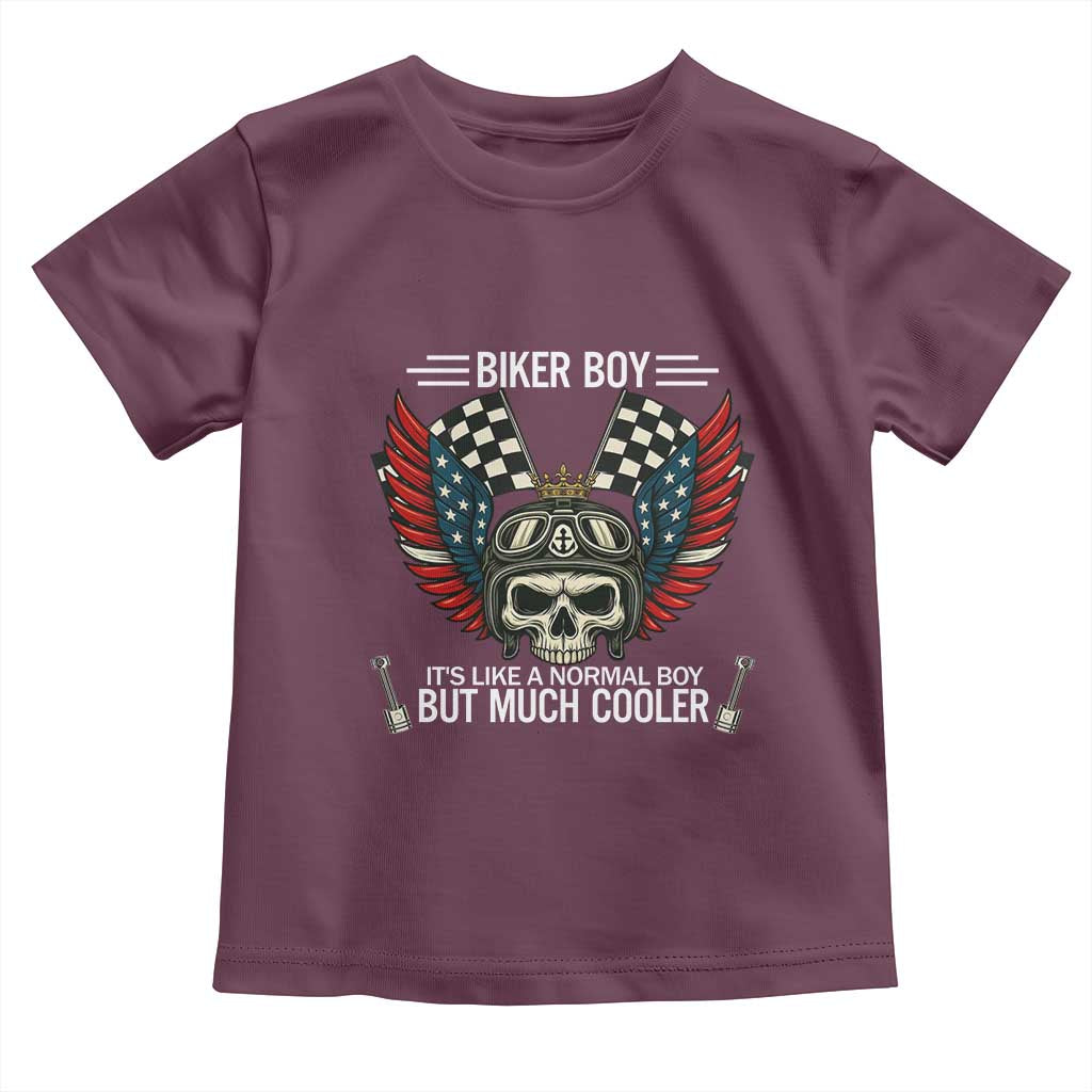 Skull Biker American Flag Motorcycle Biker Son Toddler T Shirt TS14 Maroon Print Your Wear