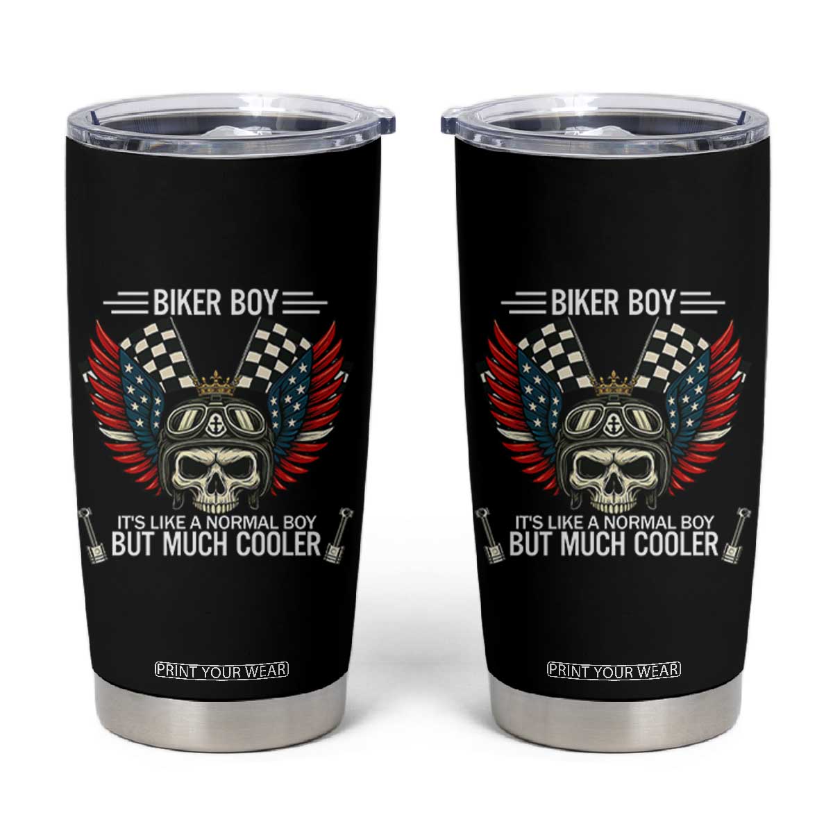 Skull Biker American Flag Motorcycle Biker Son Tumbler Cup TS14 Black Print Your Wear