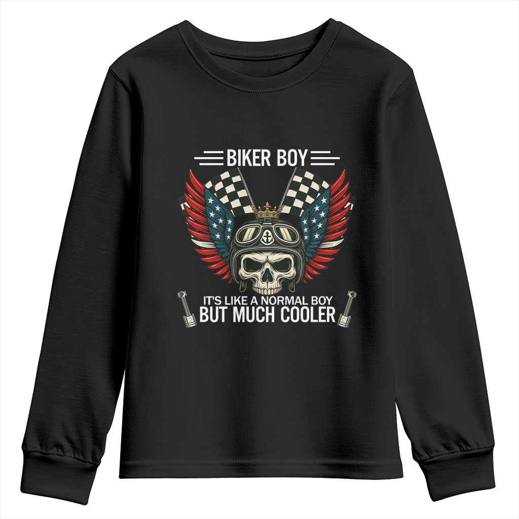 Skull Biker American Flag Motorcycle Biker Son Youth Sweatshirt TS14 Black Print Your Wear
