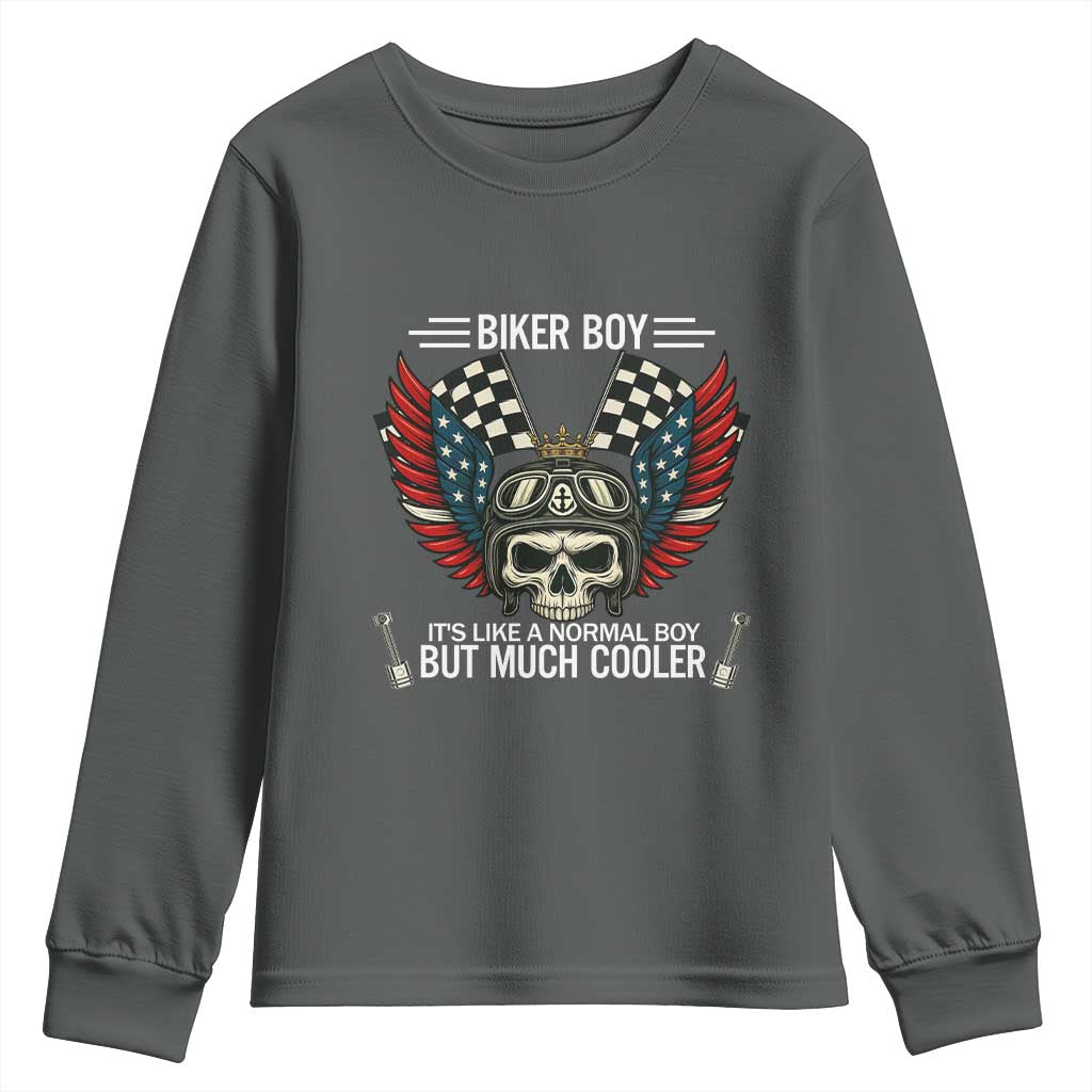 Skull Biker American Flag Motorcycle Biker Son Youth Sweatshirt TS14 Dark Heather Print Your Wear