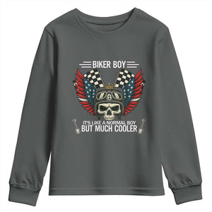 Skull Biker American Flag Motorcycle Biker Son Youth Sweatshirt TS14 Dark Heather Print Your Wear