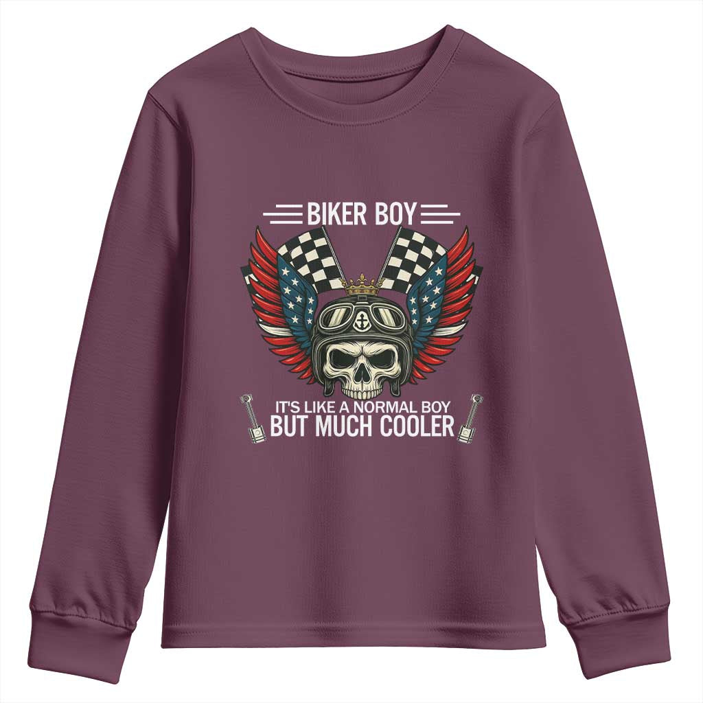 Skull Biker American Flag Motorcycle Biker Son Youth Sweatshirt TS14 Maroon Print Your Wear