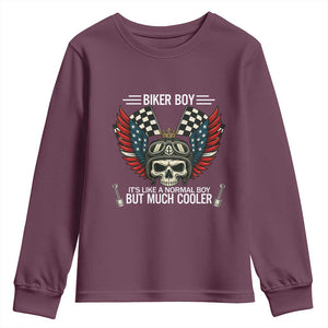 Skull Biker American Flag Motorcycle Biker Son Youth Sweatshirt TS14 Maroon Print Your Wear