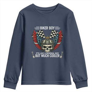 Skull Biker American Flag Motorcycle Biker Son Youth Sweatshirt TS14 Navy Print Your Wear